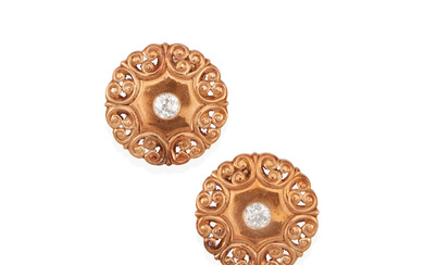 A PAIR OF 14K ROSE GOLD AND DIAMOND EARCLIPS