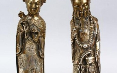 A PAIR OF 19TH / 20TH CENTURY GILT WHITE METAL FIGURES