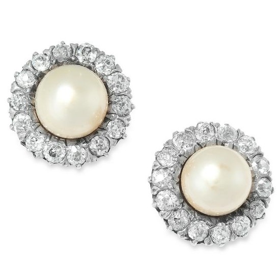 A PAIR OF ANTIQUE NATURAL PEARL AND DIAMOND CLUSTER