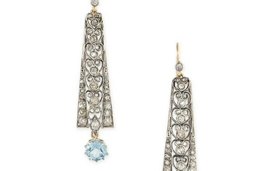 A PAIR OF AQUAMARINE AND DIAMOND DROP EARRINGS the