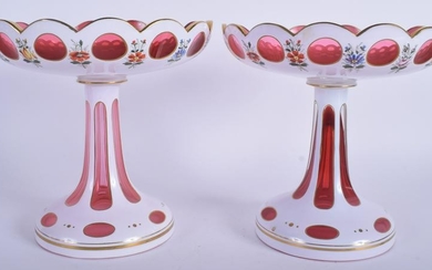 A PAIR OF BOHEMIAN CRANBERRY WHITE OVERLAID GLASS
