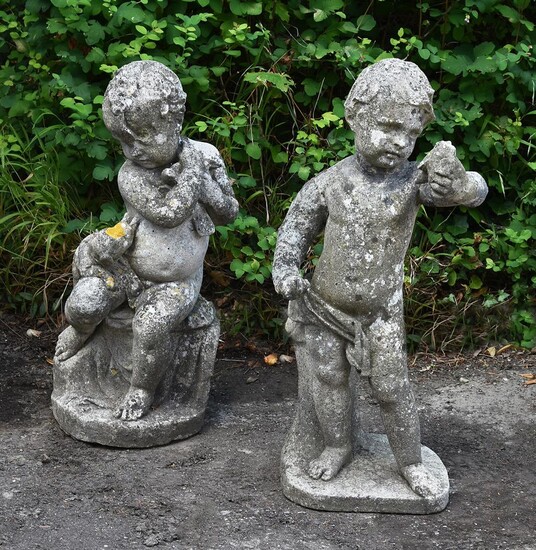 A PAIR OF COMPOSITION STONE MODELS OF CHERUBS, ATTRIBUTED TO AUSTIN & SEELEY, EARLY 20TH CENTURY