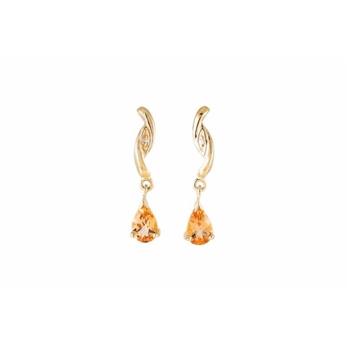 A PAIR OF DIAMOND AND CITRINE DROP EARRINGS, mounted in 9ct ...