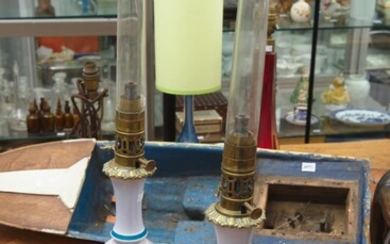 A PAIR OF LIMOGES PORCELAIN KEROSENE LAMPS, 61.5 CM HIGH OVERALL, LEONARD JOEL LOCAL DELIVERY SIZE: SMALL