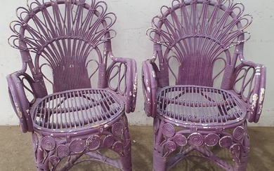 A PAIR OF PAINTED CANE ARMCHAIRS