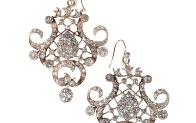 A PAIR OF VICTORIAN DIAMOND PENDANT EARRINGS probably conve...