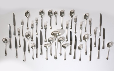 A PART CANTEEN OF GEORGE V SILVER TABLE CUTLERY.