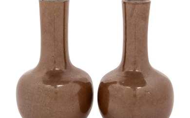 A Pair of Café-Au-Lait Glazed Porcelain Bottle Vases