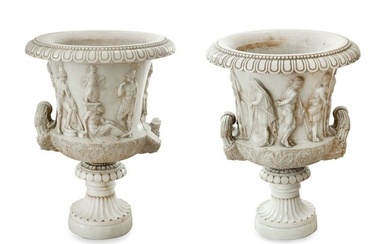A Pair of Italian White Marble Models of the Medici Vase