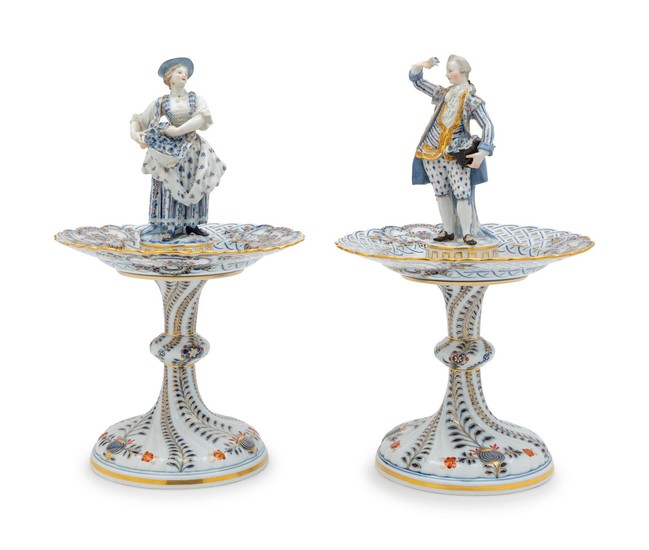 A Pair of Meissen Porcelain Figural Stands