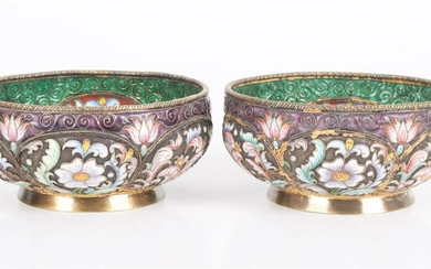 A Pair of Silver Cloisonne Bowls