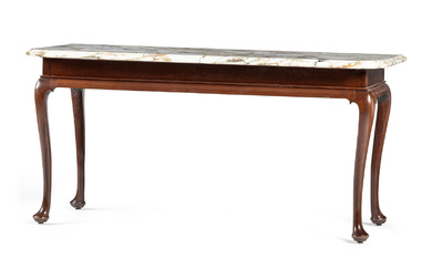 A Queen Anne Carved Mahogany Marble-Top Console Table