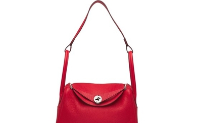 A ROUGE TOMATE CLÉMENCE LEATHER LINDY 26 WITH PALLADIUM HARDWARE, HERMÈS, 2016