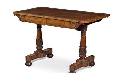 A Regency Gilt-Tooled Brown Leather Lined Rosewood Library Table, Circa 1815-20