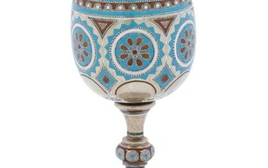 A Russian Enameled Silver Presentation Cordial Glass