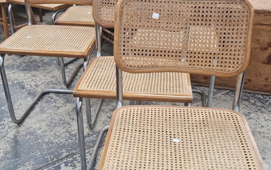 A SET OF SIX VINTAGE HABITAT CESCA CHAIRS WITH CHROME FRAMES AND CANED SEATS AND BACKS.