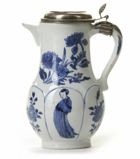 A SILVER MOUNTED CHINESE BLUE AND WHITE MOULDED MILK