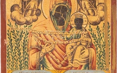 A SMALL ICON SHOWING THE MOTHER OF GOD 'MYRTIDIOTISSA'