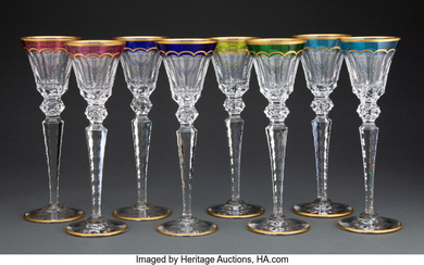 A Set of Eight St. Louis Clear and Multi-Color Glass Excellence Pattern Hock Wine Glasses (designed 1967)