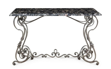 A Steel and Marble-Top Console Table Height 35 1/2 x