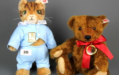 A Steiff Beatrix Potter Tom Kitten, together with a Steiff teddy bear, tallest 27cm.