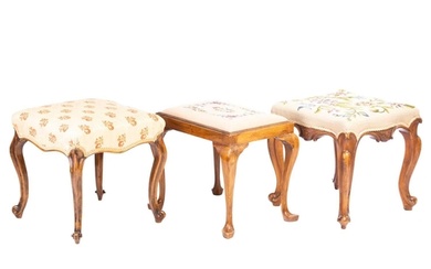 A Victorian walnut cabriole-legged dressing stool with a nee...