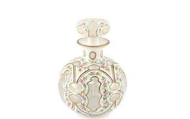 A Victorian white overlaid cut glass scent bottle and stopper,...