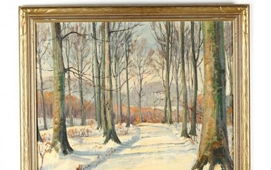 A Vintage American School Painting of a Snowy Landscape