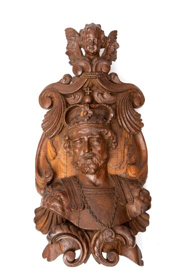 A carved oak panel of King David