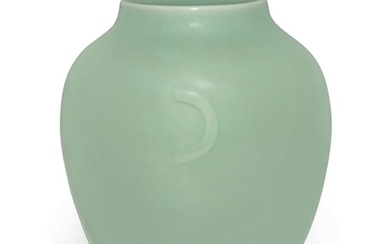 A celadon-glazed ovoid jar, Seal mark and period of Daoguang | 清道光 粉青釉月牙耳罐 《大清道光年製》款