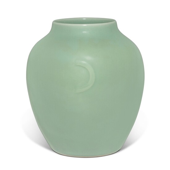 A celadon-glazed ovoid jar, Seal mark and period of Daoguang | 清道光 粉青釉月牙耳罐 《大清道光年製》款