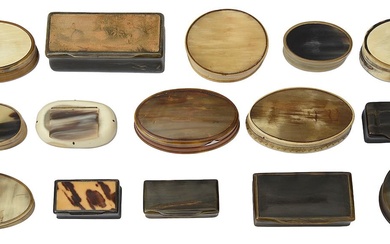 A collection of 19th Century and later century horn snuff boxes