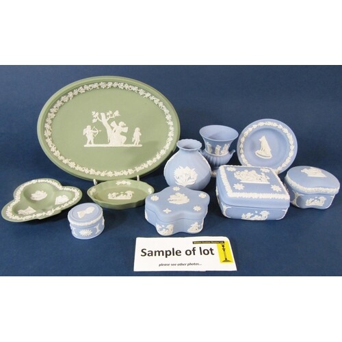 A collection of Wedgwood blue and sage green ground jasperwa...