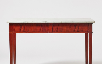 A console table, first quarter of the 19th century, set in Karl Johan, veneered in mahogany.