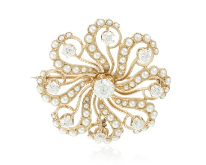 A diamond and seed pearl pendant/brooch