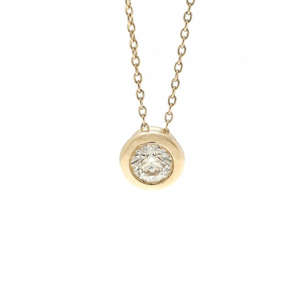 A diamond pendant set with a brilliant-cut diamond weighing app. 0.30 ct., mounted in 14k gold. Accompanied by necklace of 14k gold. L. app. 42 cm. (2)
