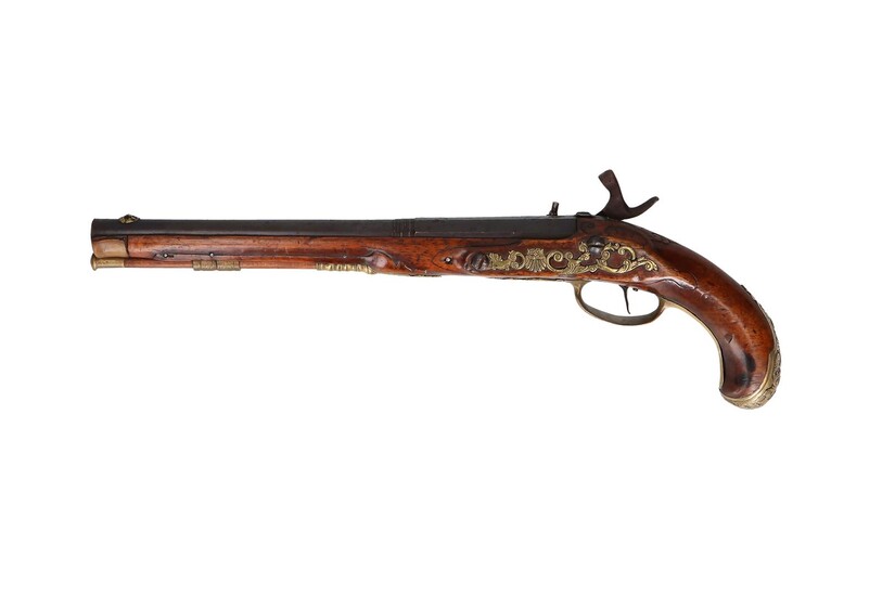 (-), A flintlock pistol transformed to percussion. Rounded...