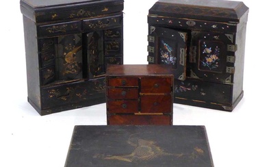 A group of Oriental and chinoiserie lacquered boxes including two...
