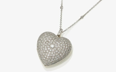 A heart-shaped locket with brilliant cut diamonds and