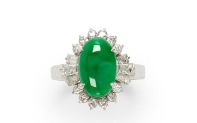A jade, diamond and platinum ring