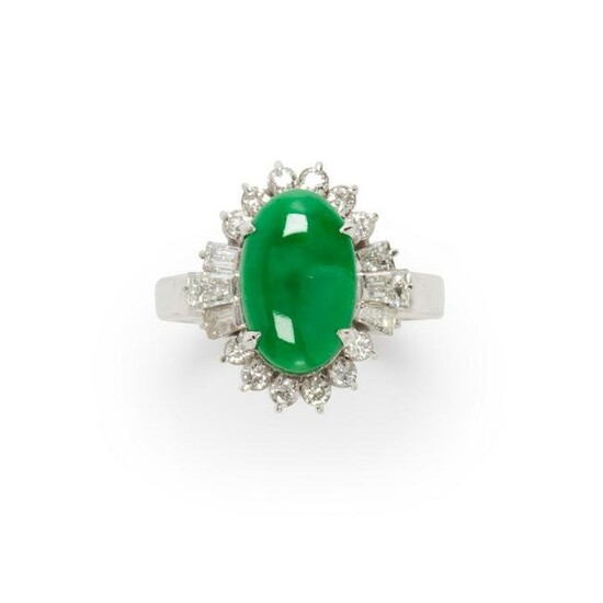 A jade, diamond and platinum ring