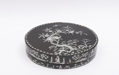 A large Asian lacquer box with mother of pearl inlay