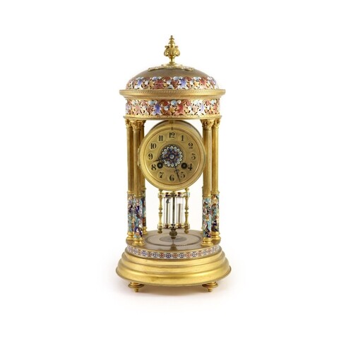 A late 19th century French ormolu and champleve enamel porti...