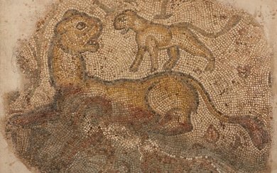 A late Roman marble mosaic of a lion, circa 4th-5th...