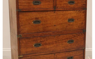 A mahogany and brass bound two section campaign chest, mid t...