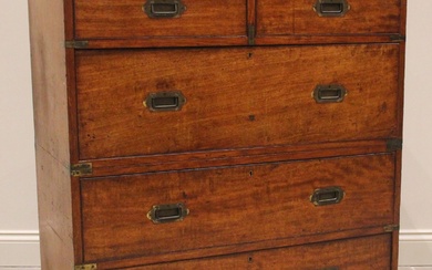 A mahogany and brass bound two section campaign chest, mid t...
