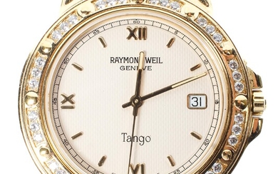 A modern Raymond Weil Tango wristwatch on original gilt metal strap