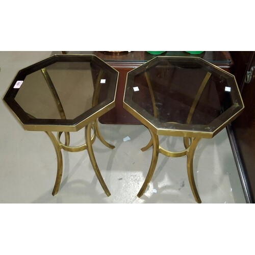A pair if Italian bronze octagonal lamp tables with ins...