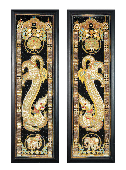 A pair of 20th century decorative embroidered decorative panels