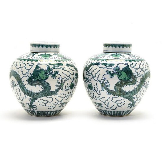 A pair of Chinese Doucai Porcelain Dragon Jars and